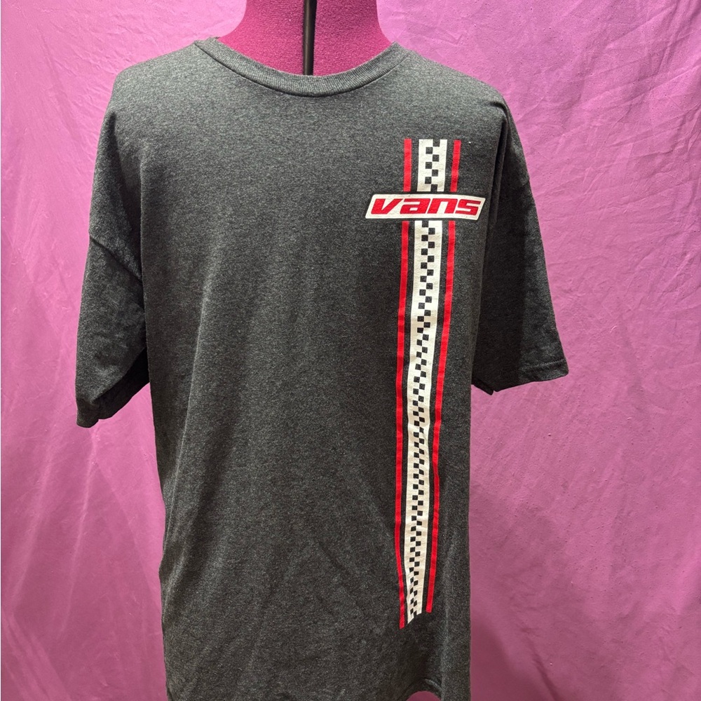 Vans Charcoal Tee with Red and White Checkered Stripe